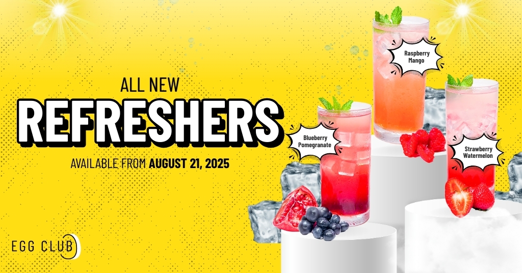 All New Egg Club Refreshers: Blueberry Pomegranate, Raspberry Mango, Strawberry Watermelon